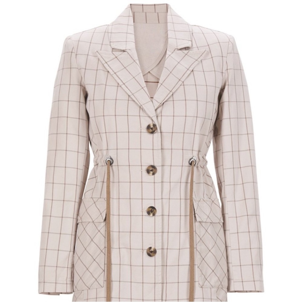 Cabi 6026 Windowpane Jacket Stretch Cotton Lightweight Taupe Size M New/no tags